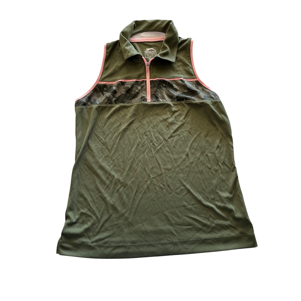 Slazenger Golf Sleeveless Polo Shirt Womens Small Green Pink Camo Quarter Zip